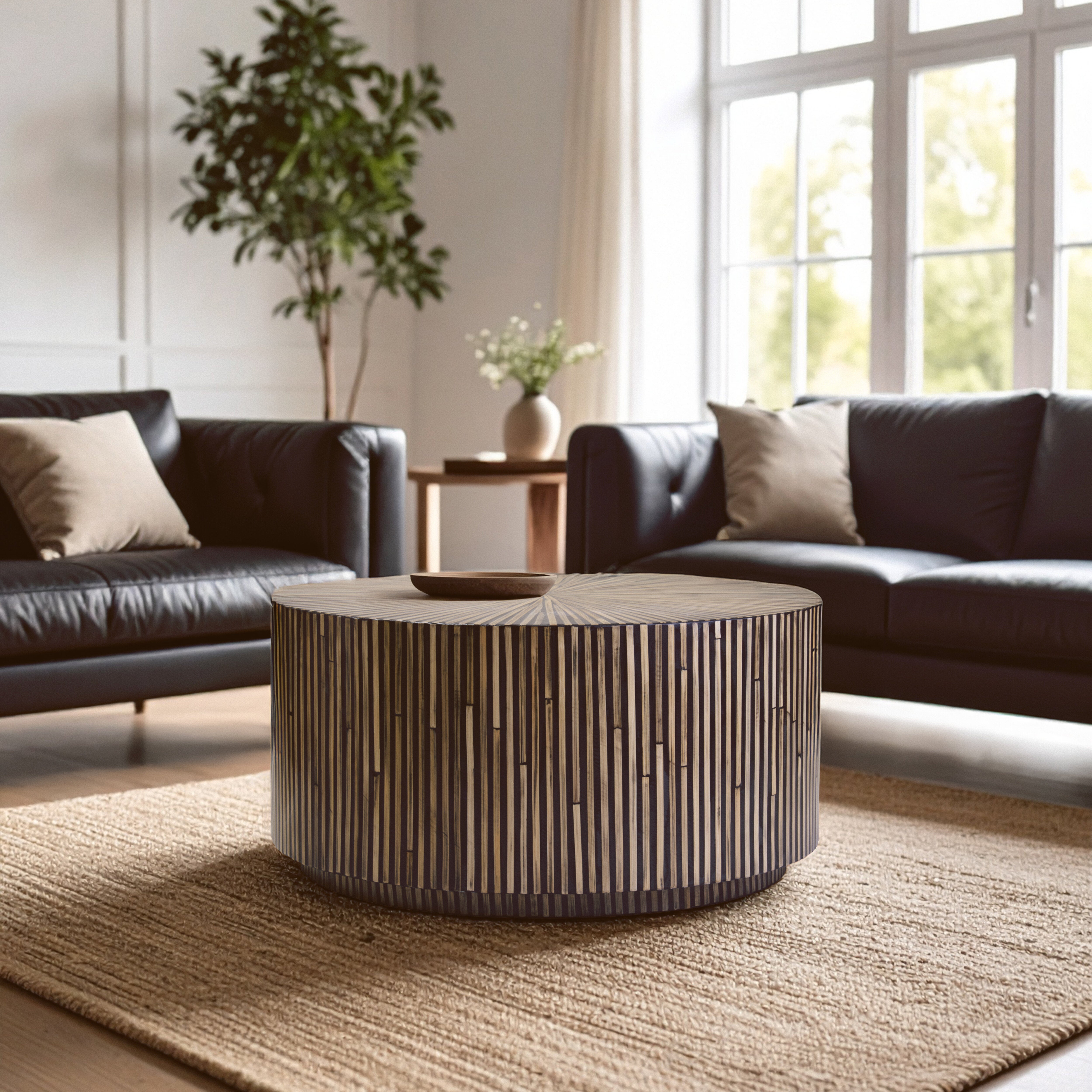 Antibes Bamboo Inlay Round Coffee Table